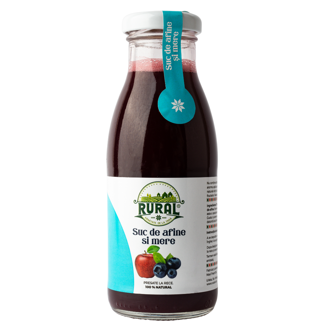 Suc de afine și mere, 100% Natural, Fără Zahăr Adăugat, Vegan, Fără Gluten, Pasteurizat 250ml